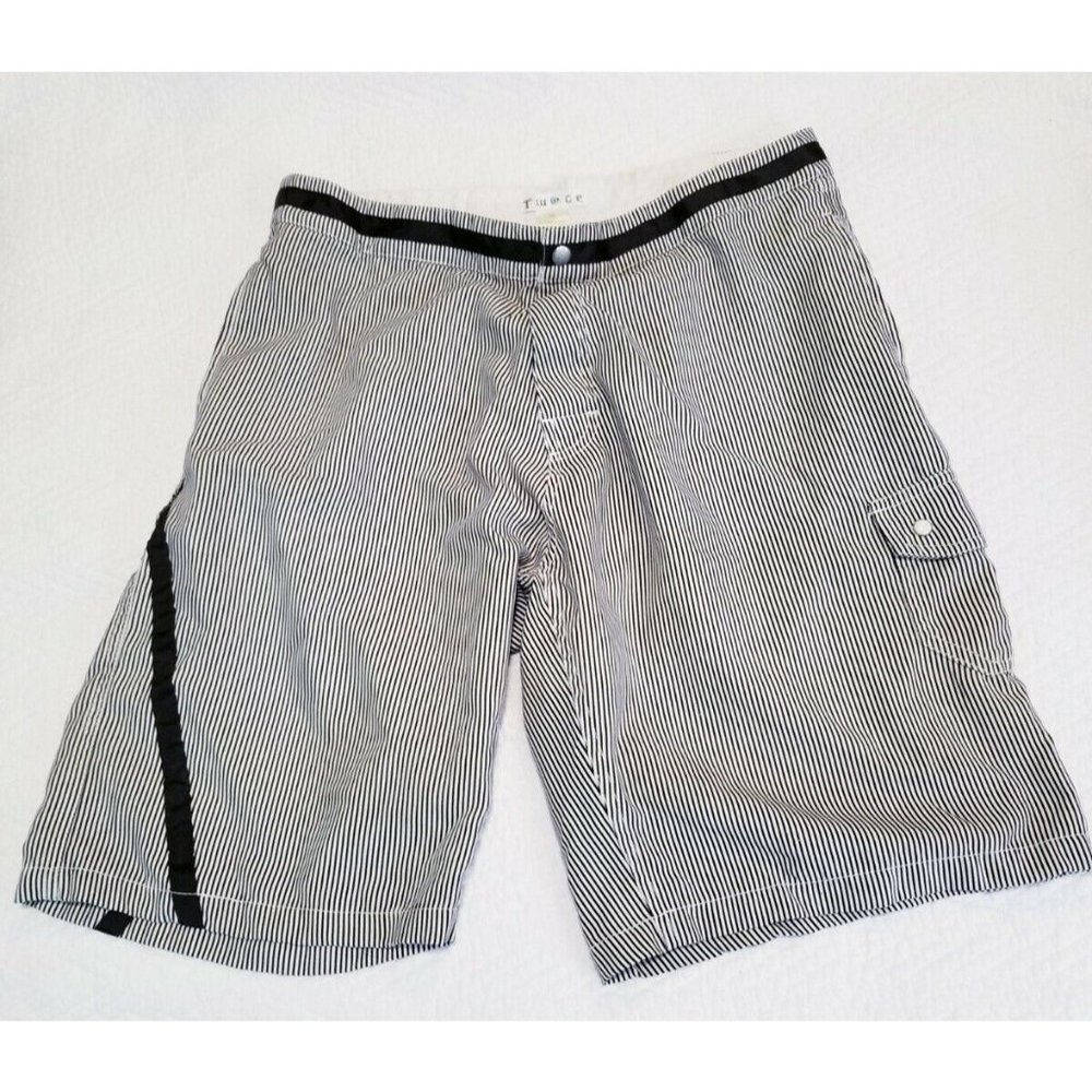 Twice Mens Board Shorts Swim Trunks Size 33 Striped black white